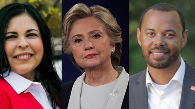 Composite of Naomi Narvaiz, Hillary Clinton, Khary Penebaker