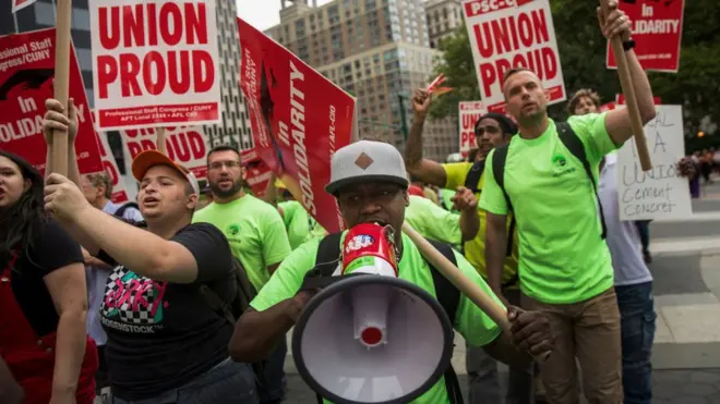 демонстрация профсоюзов в США