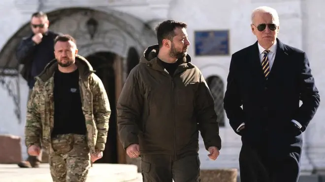 False posts claimed President Zelensky's personal bodyguard Maksym Donets (left) was his body double