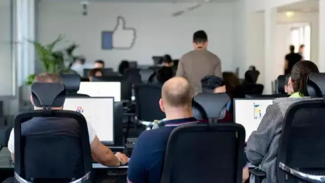 Content moderators work in Facebook-style offices but are often not directly employed by the social network