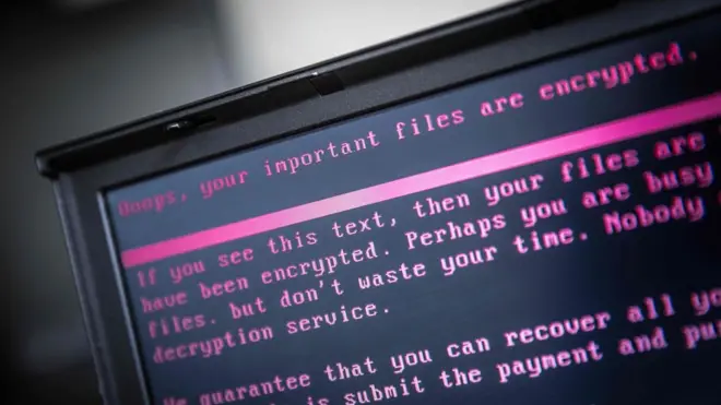 一部感染了勒索病毒的筆記本電腦
