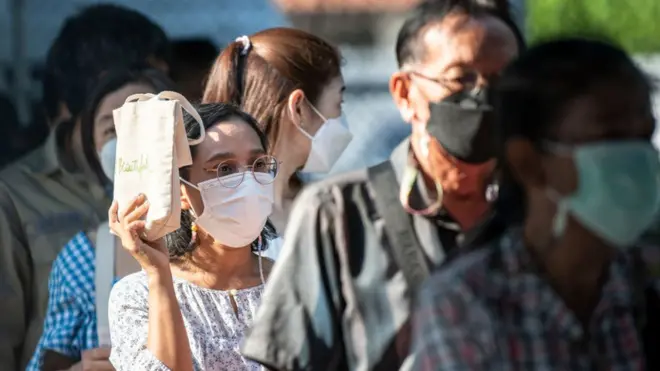 Voters queuing in Bangkok, Thailand