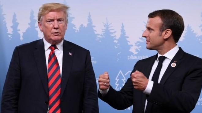 US President Donald Trump and French President Emmanuel Macron at the G7 Summit in La Malbaie, Canada, 8 June 2018