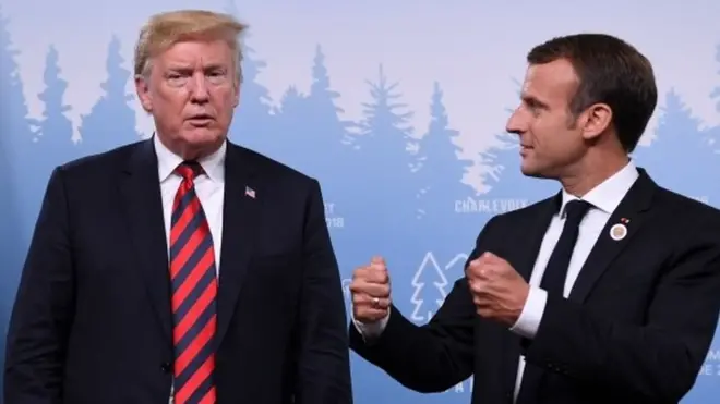 US President Donald Trump and French President Emmanuel Macron at the G7 Summit in La Malbaie, Canada, 8 June 2018