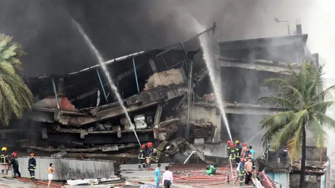 Burned-out factory in Tongi, Bangladesh, on 10 September 2016
