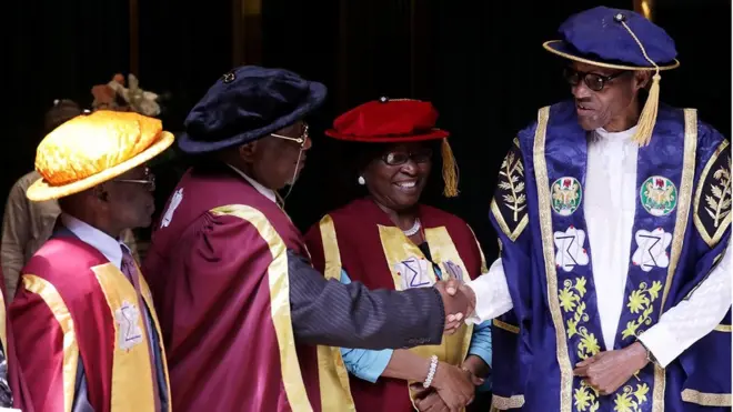 Wen dem bin President Buhari as as Grand Patron of the Nigerian Academy of Engineers for Nov. 2016