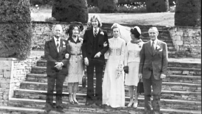 Black and white photo of wedding party
