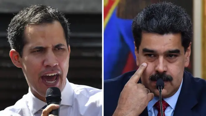 Juan Guaidó y Nicolás Maduro ofrecieron este viernes en Caracas ruedas de prensa simultáneas.