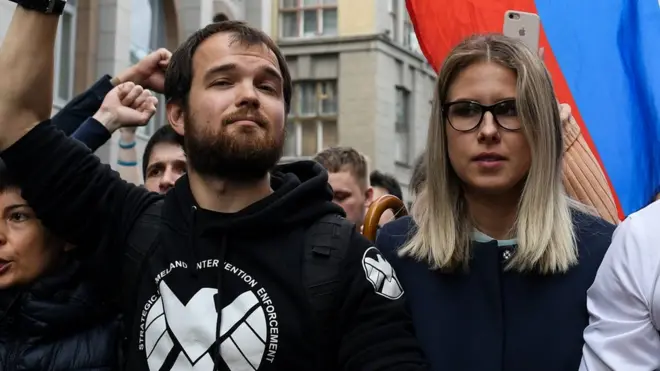 Алексей Миняйло с Любовью Соболь на акции 14 июля