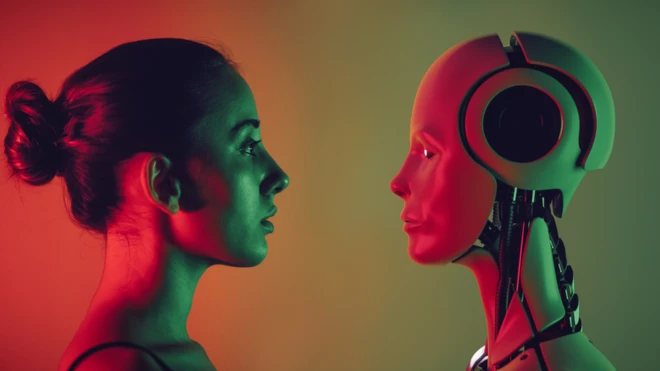 Une femme et un robot