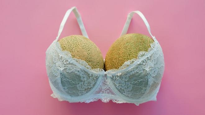 An underwired bra with melons in