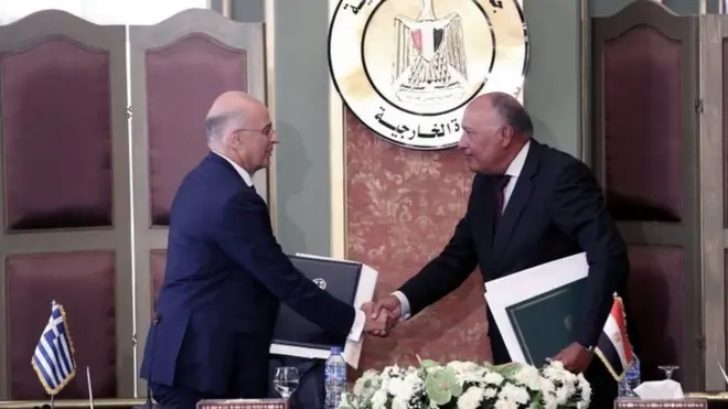 Yunanistan Dışişleri Bakanı Nikos Dendias ve Mısır Dışişleri Bakanı Sameh Shoukry