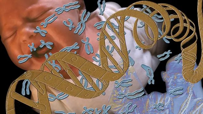 صورة جمعة لرضيع وشريط حمض نووي