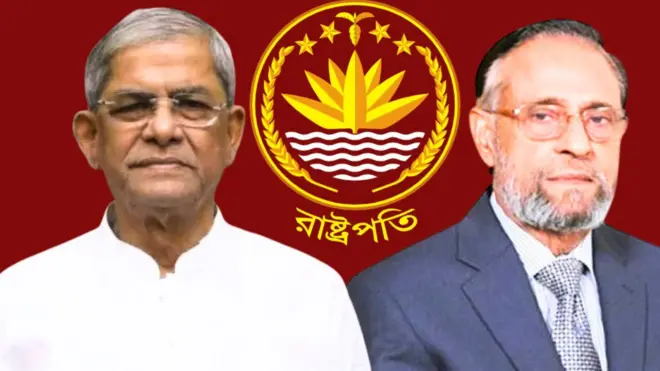 ডানে মির্জা ফখরুল ইসলাম আলমগীর আর বামে অলি আহমদ 