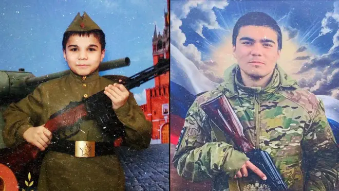Чапда Алишер Свириннинг 9 Май байрамида олинган болалик сурати. Ўнгда эса, у шартнома асосида хизмат қилувчи ҳарбий сифатида.