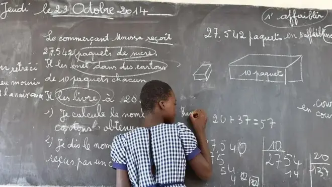 Young school girl wey dey solve mathematics problem