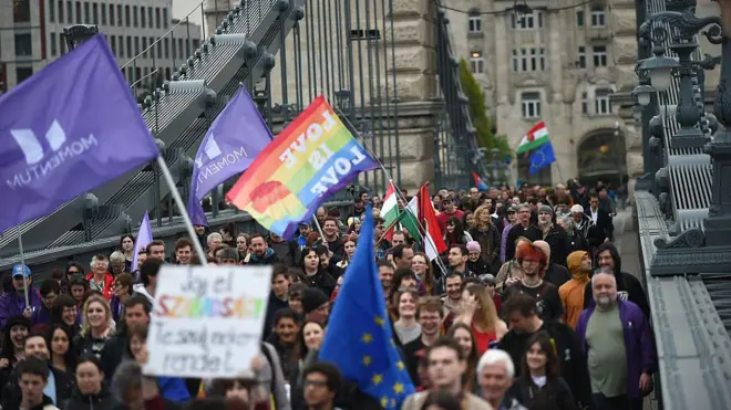 Anayasa değişikliği protesto edildi, Budapeşte, Macaristan.