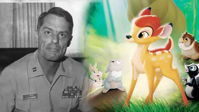 Retrato de Donnie Dunagan y poster de Bambi