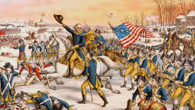 Una pintura del general George Washington en batalla
