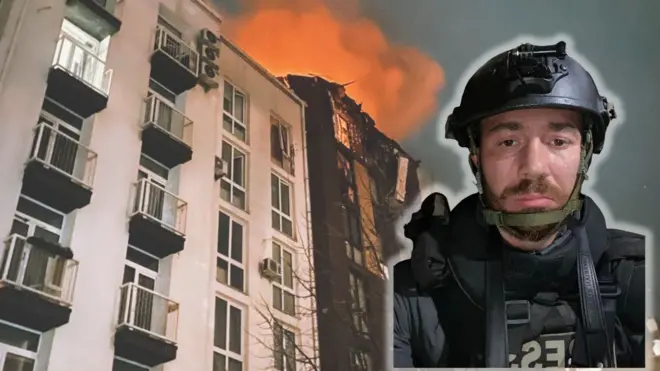 колаж - пошкоджений дроном будинок і фото Марʼяна Кушніра 