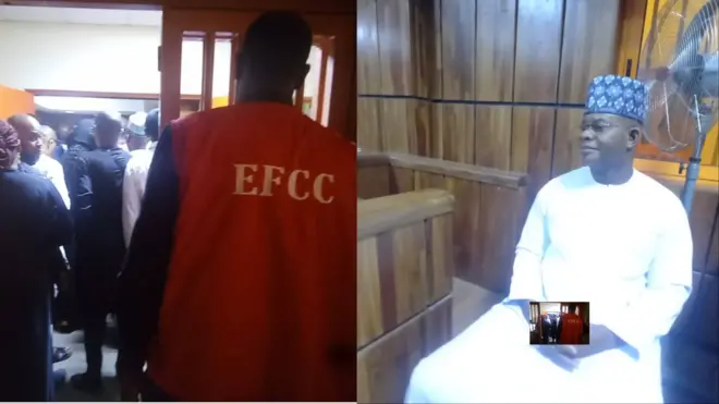 Aworan oṣiṣẹ EFCC ati Yahaya Bello ni ile ẹjọ 