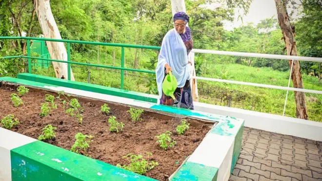 Nigeria first lady Remi Tinubu dey tend to her garden