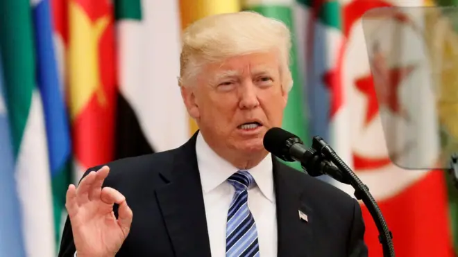 Donald Trump speaking in Riyadh (21 May)