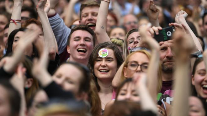 People celebrate the result of Ireland's referendum on liberalising abortion law.