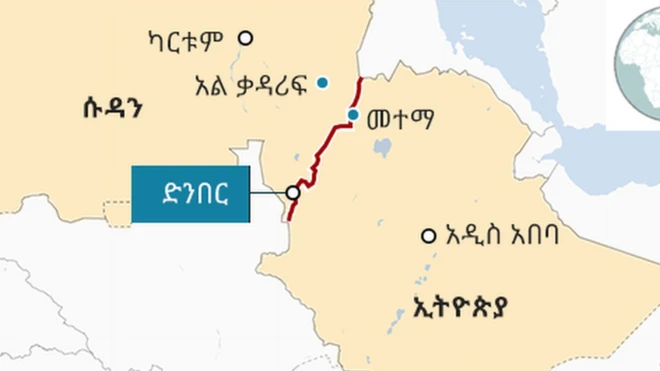 የኢትዮጵያንና የሱዳንን ድንበር የሚያሳይ ካርታ