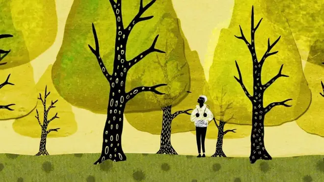 صورة توضيحية لشخص يمشي في الغابة