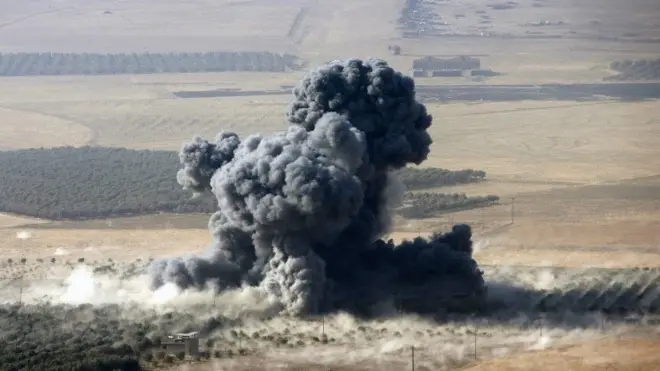 An Islamic State position shrouded in smoke near Mosul