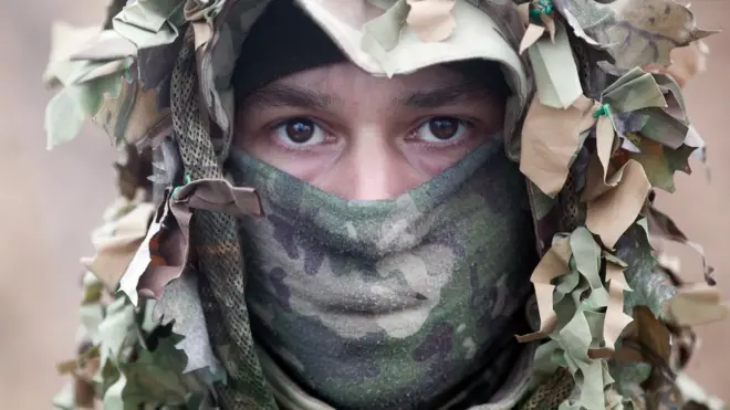 A Russian soldier on exercises in Kazan last month