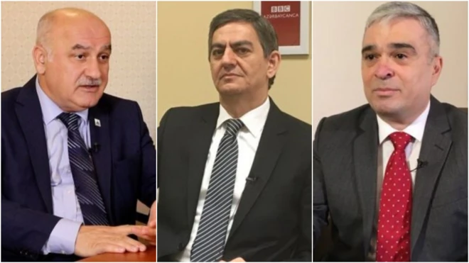 Soldan birinci şəkil Müsavat Partiyasının lideri Arif Hacılı, ikinci şəkil Azərbaycan Xalq Partiyasının sədri Əli Kərimli, üçüncü şəkil REAL Partiyasının başqanı İlqar Məmmədov