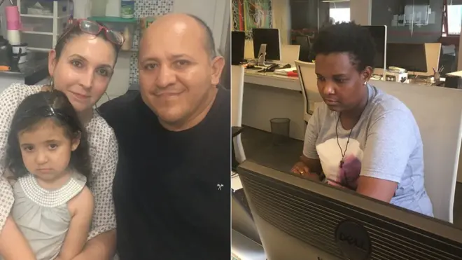 À esquerda, Maria Clara e a família na quitinete do centro-lestebetmais 365São Paulo; à direita, Lara Lopes