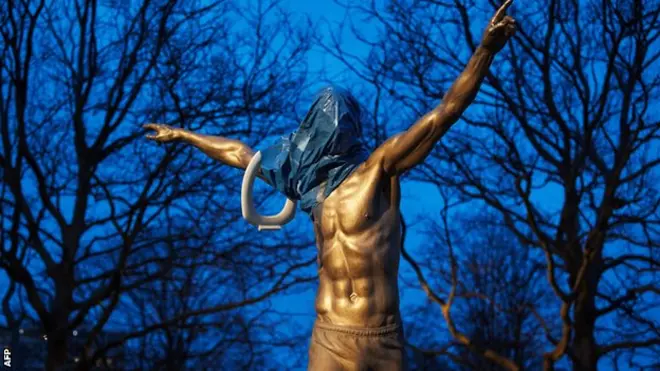 The statue when it was vandalised last month