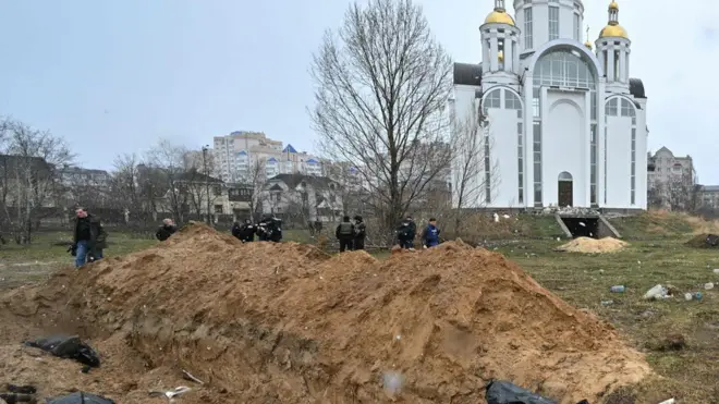 Mass grave outside Bucha church