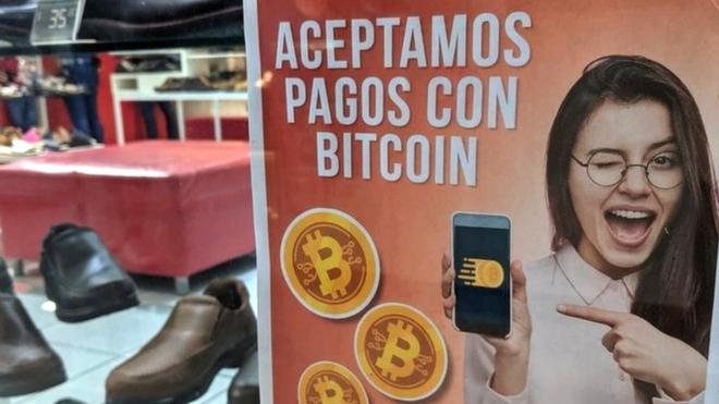Poster for a shop accepting Bitcoin