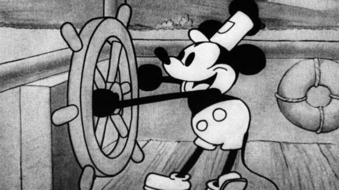 El personaje de Mickey Mouse en Steamboat Willie