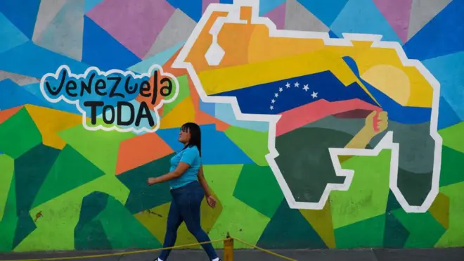 Una pared con la campaña venezolana por el Esequibo