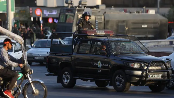 File photo showing riot police patrolling Tehran, Iran (3 October 2022)