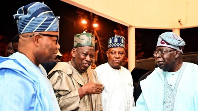 Bola Tinubu da Kashim Shettima da Abdullahi Ganduje da Godswill Akpabio