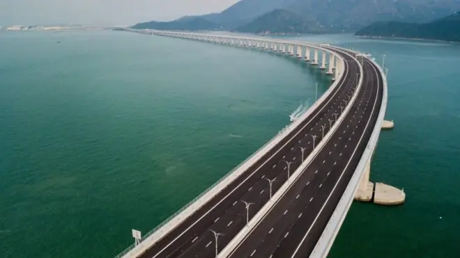 An aerial view taken on October 22, 2018, shows a section of the Hong Kong-Zhuhai-Macau Bridge (HKZM) in Hong Kong.