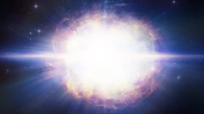 ภาพจากฝีมือศิลปินจินตนาการถึงซูเปอร์โนวา SN2016aps ซึ่งทรงพลังที่สุดเท่าที่นักดาราศาสตร์เคยพบมา