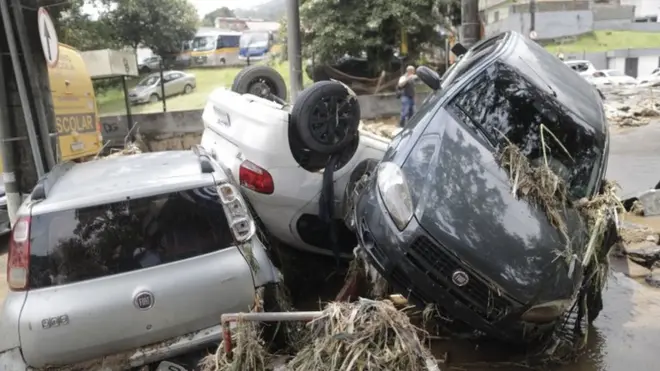 Cars piled on top of each other