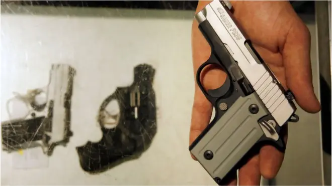 Image shows three handguns