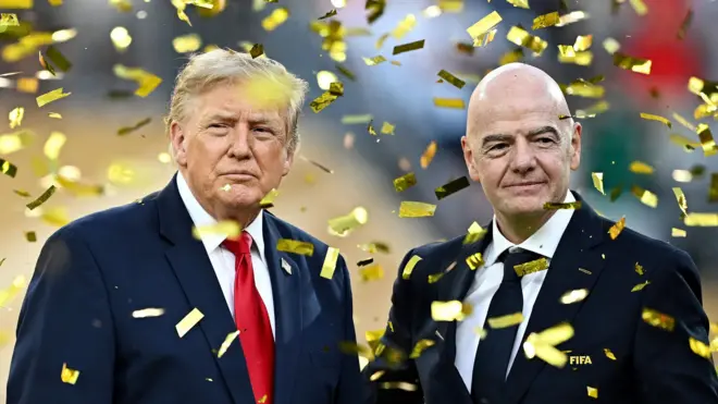 Трамп и Инфантино под золотым дождем конфетти