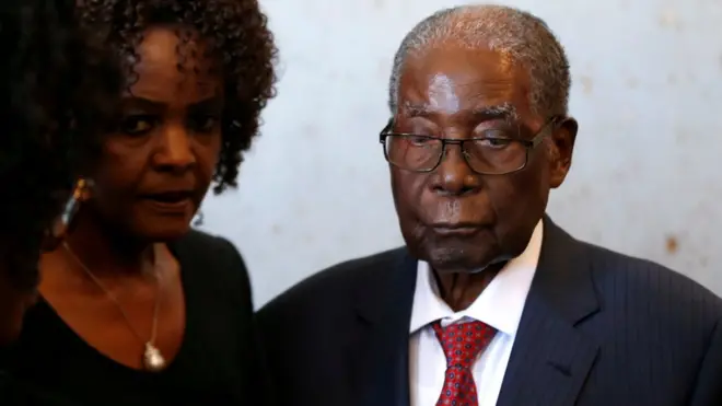 Ex-President Robert Mugabe went to vote in July's elections with his wife Grace (left)