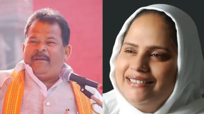 राघवेंद्र प्रताप सिंह (बाएं) भाजपा की टिकट पर डुमरियागंज विधानसभा सीट पर 171 मतों के अंतर से जीते थे. बीएसपी की सैय्यदा ख़ातून (दाएं) दूसरे नंबर पर रहीं थी. अब सैय्यदा ख़ातून समाजवादी पार्टी में हैं.