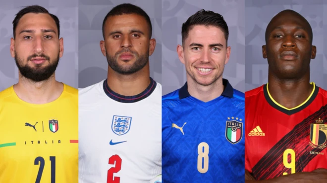 Gianluigi Donnarumma, Kyle Walker,Jorginho, Romelu Lukaku