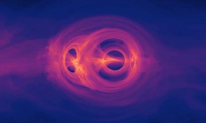 รูปคู่หลุมดำสีแดงเพลิง